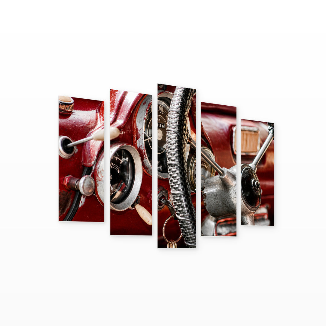 Interior of a Retro Car Motion Study — five-panel wall art on white background in perspective | 5wallart 54642 M1
