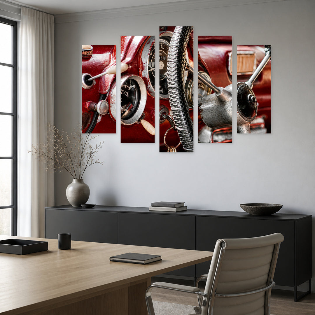 Interior of a Retro Car Motion Study — five-panel wall art in frontal interior | 5wallart 54642 M3
