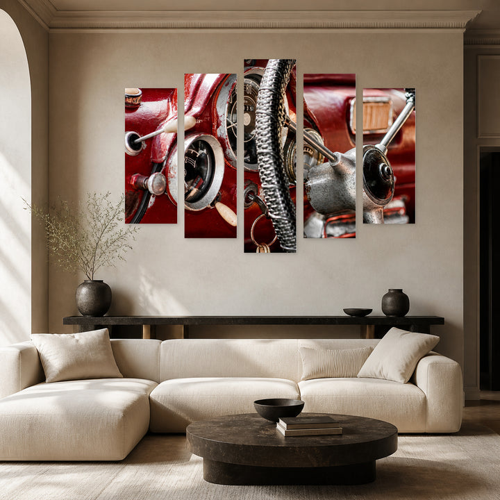 Interior of a Retro Car Motion Study — five-panel wall art in alternate frontal interior | 5wallart 54642 M4