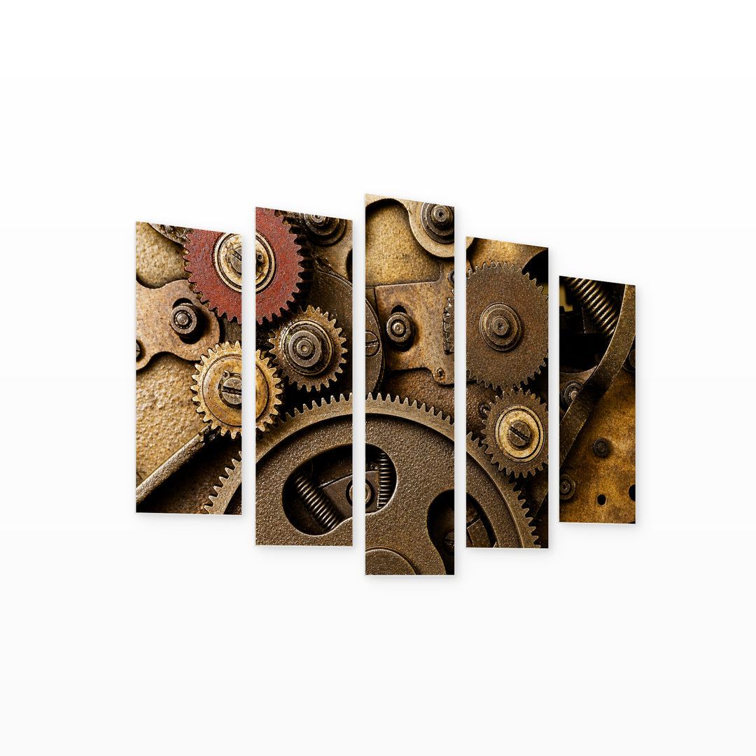 Retro Mechanism Vintage Study — five-panel wall art on white background in perspective | 5wallart 54643 M1