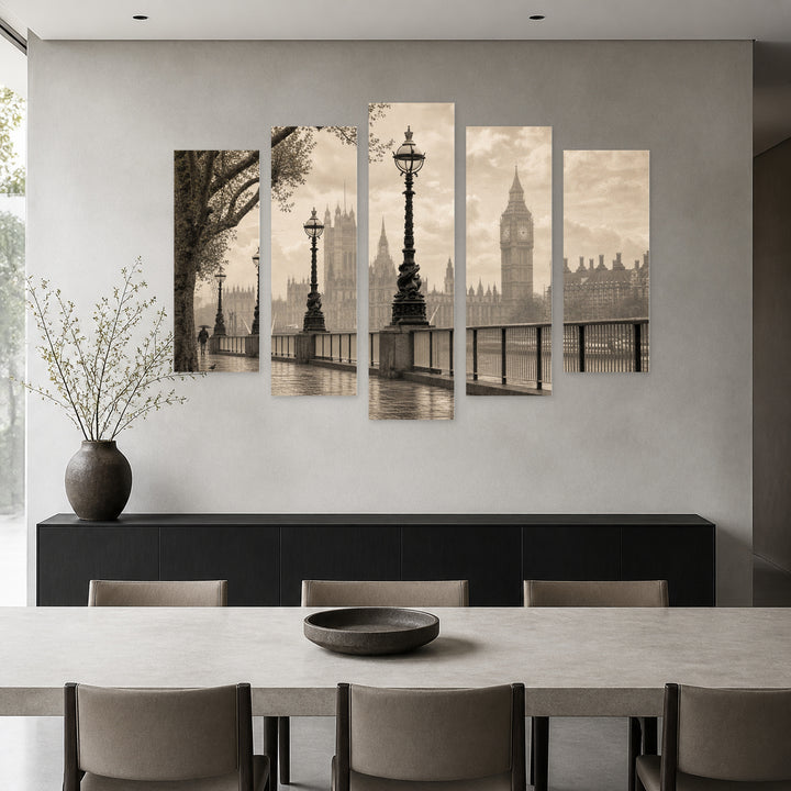 Old London Urban Panorama — five-panel wall art in alternate frontal interior | 5wallart 54649 M4