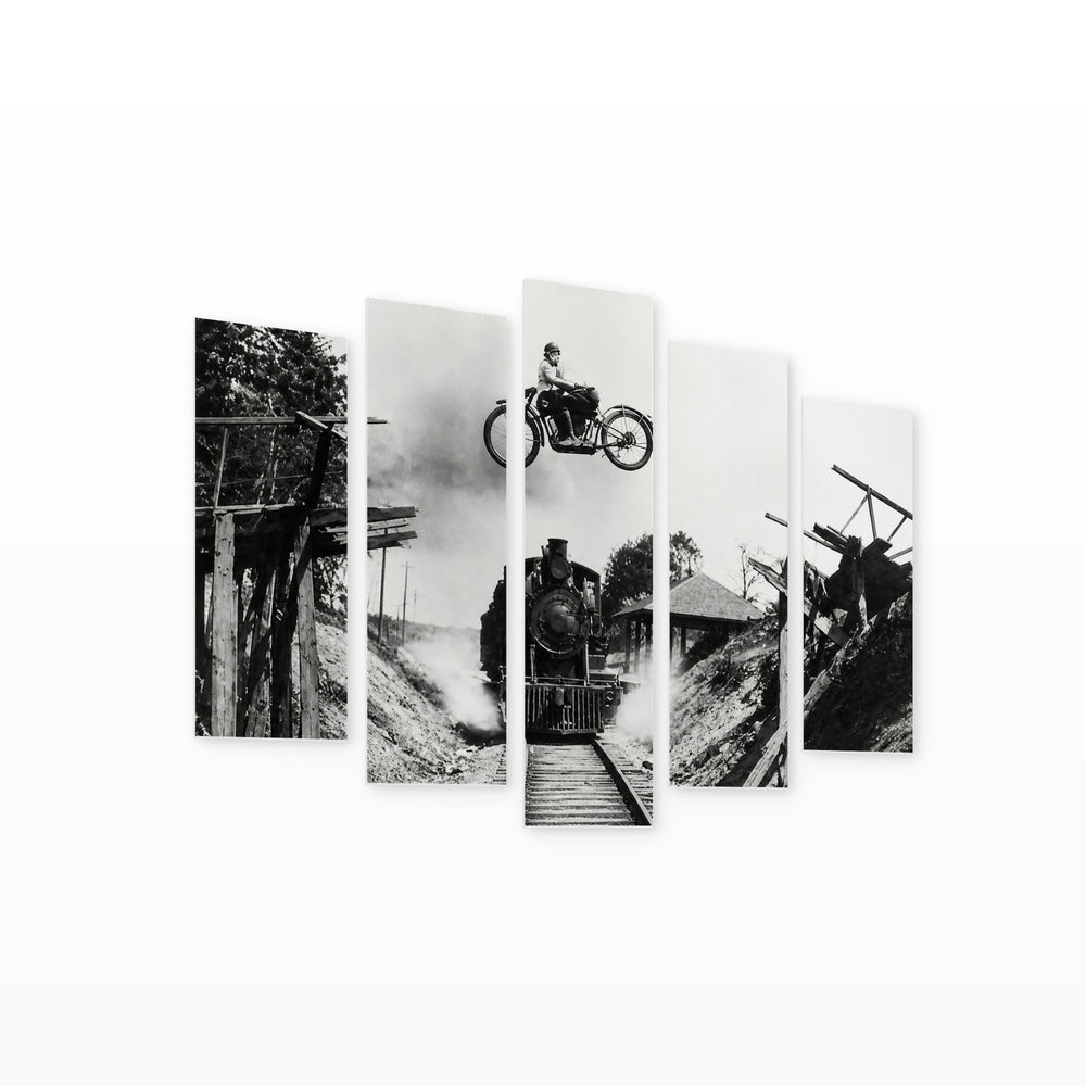 Black and White Composition with Geometric Rhythm — five-panel wall art on white background in perspective | 5wallart 54651 M1