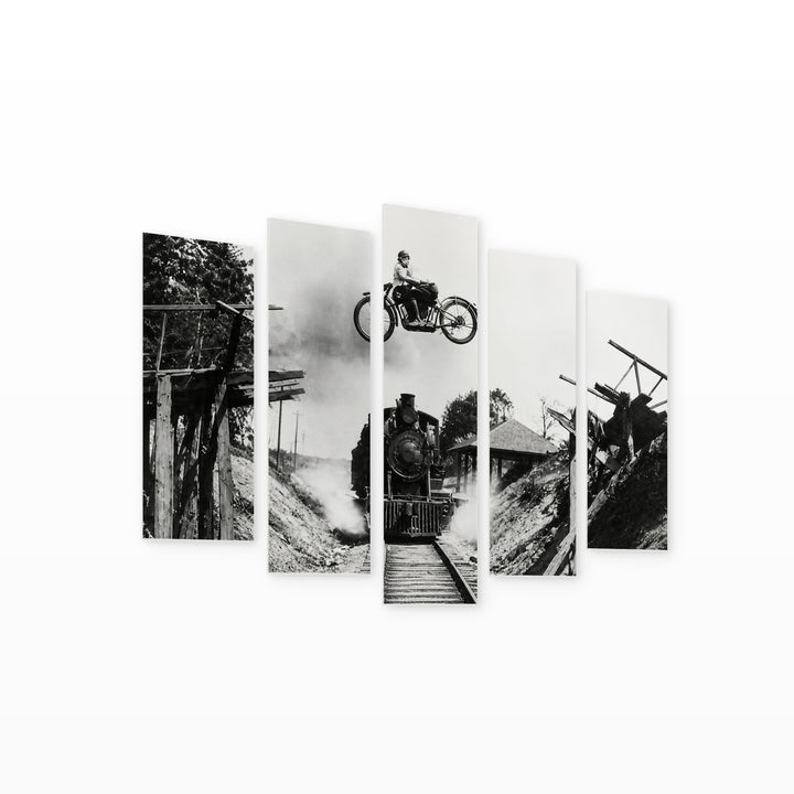 Black and White Composition with Geometric Rhythm — five-panel wall art on white background in perspective | 5wallart 54651 M1