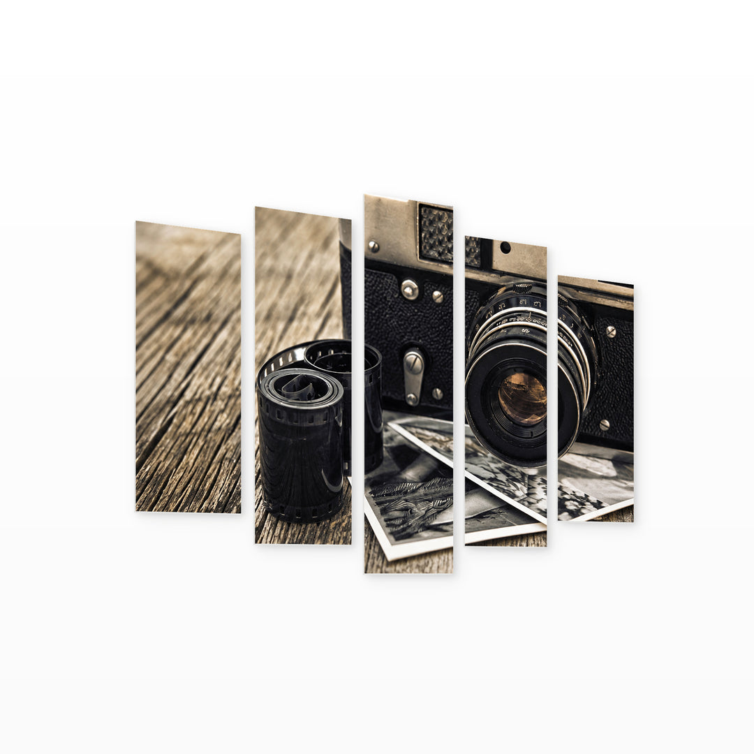 Old Retro Camera Vintage Study II — five-panel wall art on white background in perspective | 5wallart 54654 M1