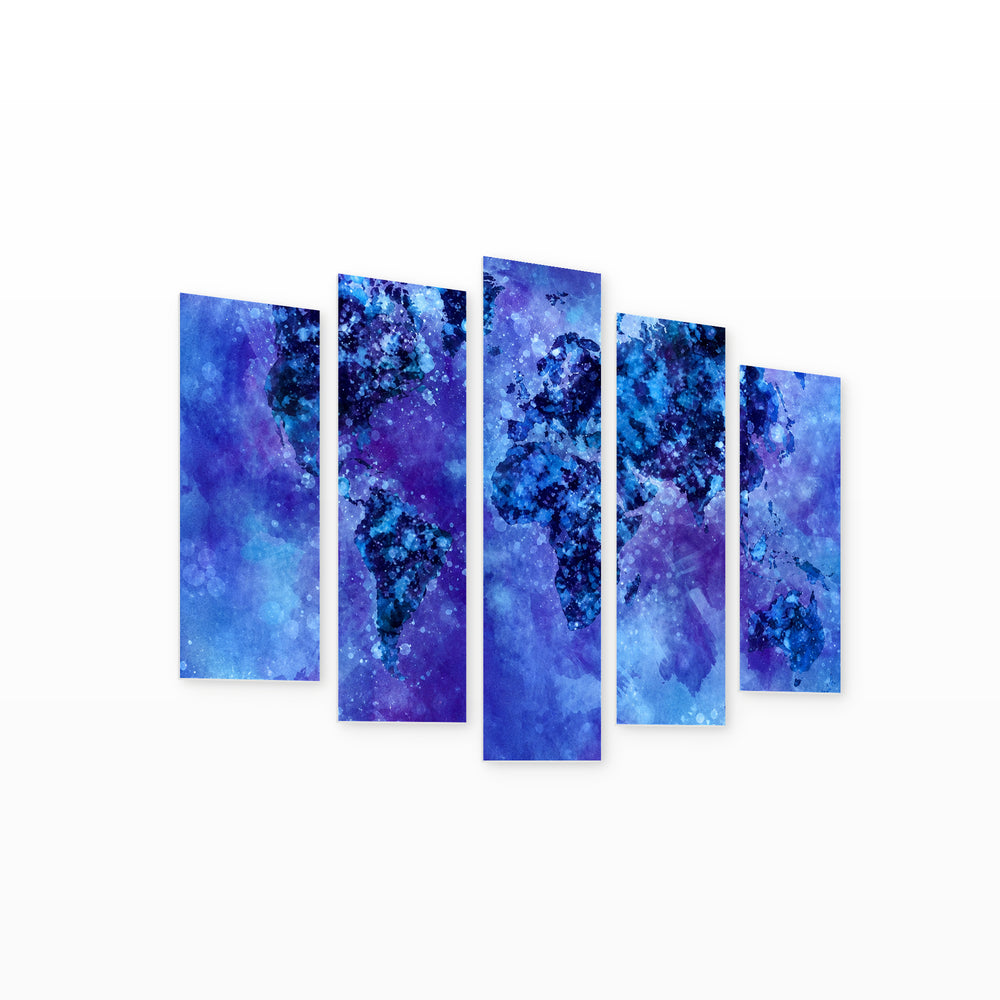 Map of the Night World In — five-panel wall art on white background in perspective | 5wallart 54655 M1