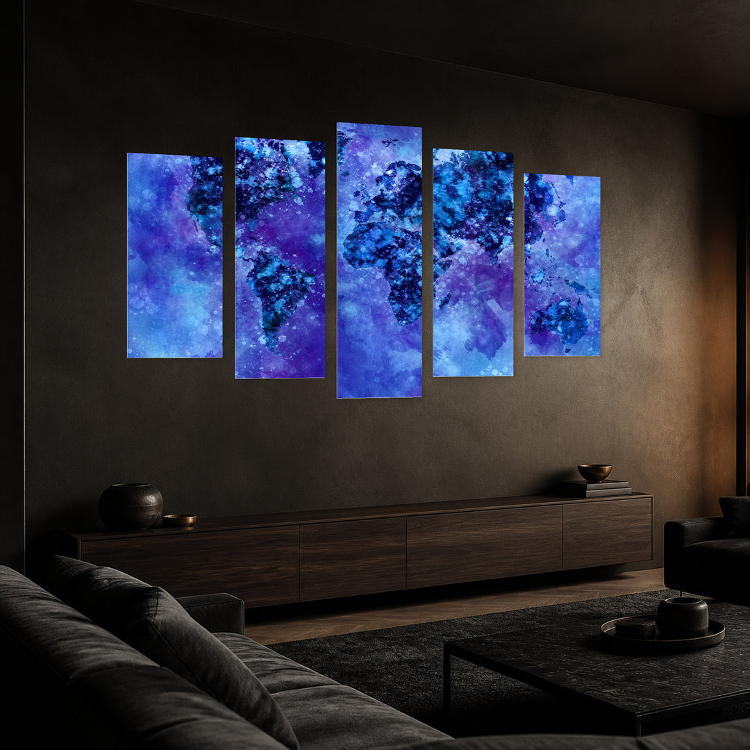 Map of the Night World In — five-panel wall art in perspective interior | 5wallart 54655 M2