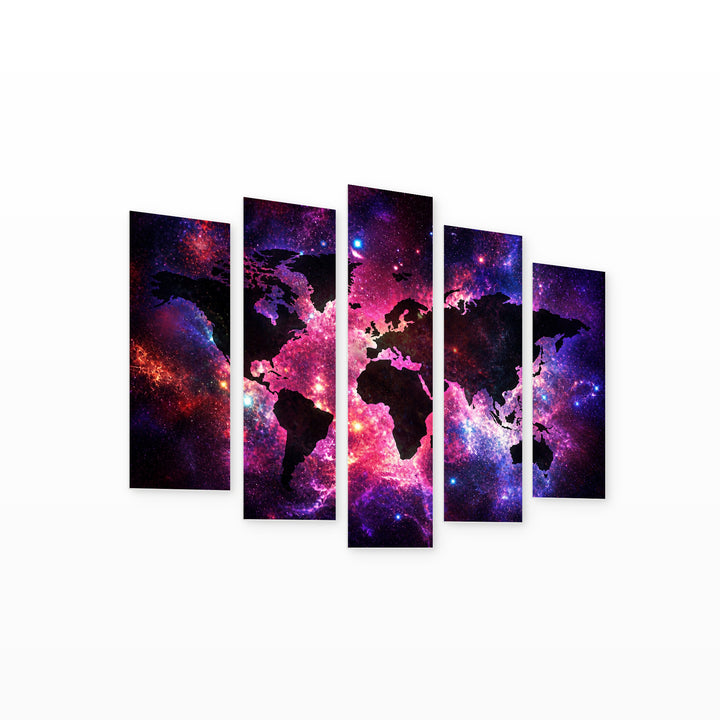Abstract Multicolored Galaxy Map in Vivid Color — five-panel wall art on white background in perspective | 5wallart 54659 M1