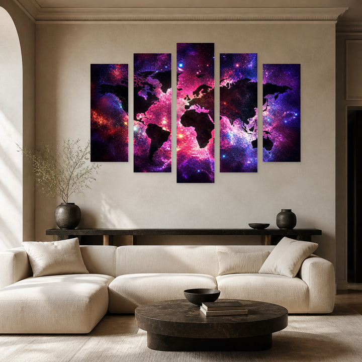 Abstract Multicolored Galaxy Map in Vivid Color — five-panel wall art in frontal interior | 5wallart 54659 M3