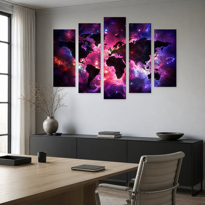 Abstract Multicolored Galaxy Map in Vivid Color — five-panel wall art in alternate frontal interior | 5wallart 54659 M4