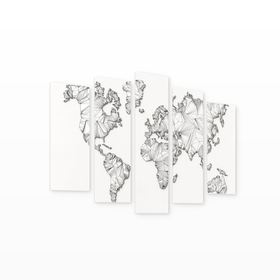Abstract Map of the Continents with Geometric Rhythm — five-panel wall art on white background in perspective | 5wallart 54664 M1