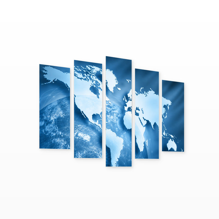 World Map Vintage Study — five-panel wall art on white background in perspective | 5wallart 54679 M1