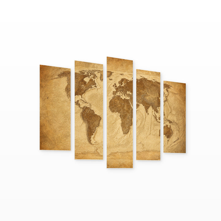 Vintage Classic Map Vintage Study — five-panel wall art on white background in perspective | 5wallart 54727 M1