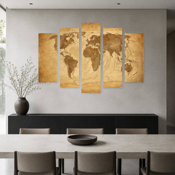 Vintage Classic Map Vintage Study — five-panel wall art in alternate frontal interior | 5wallart 54727 M4