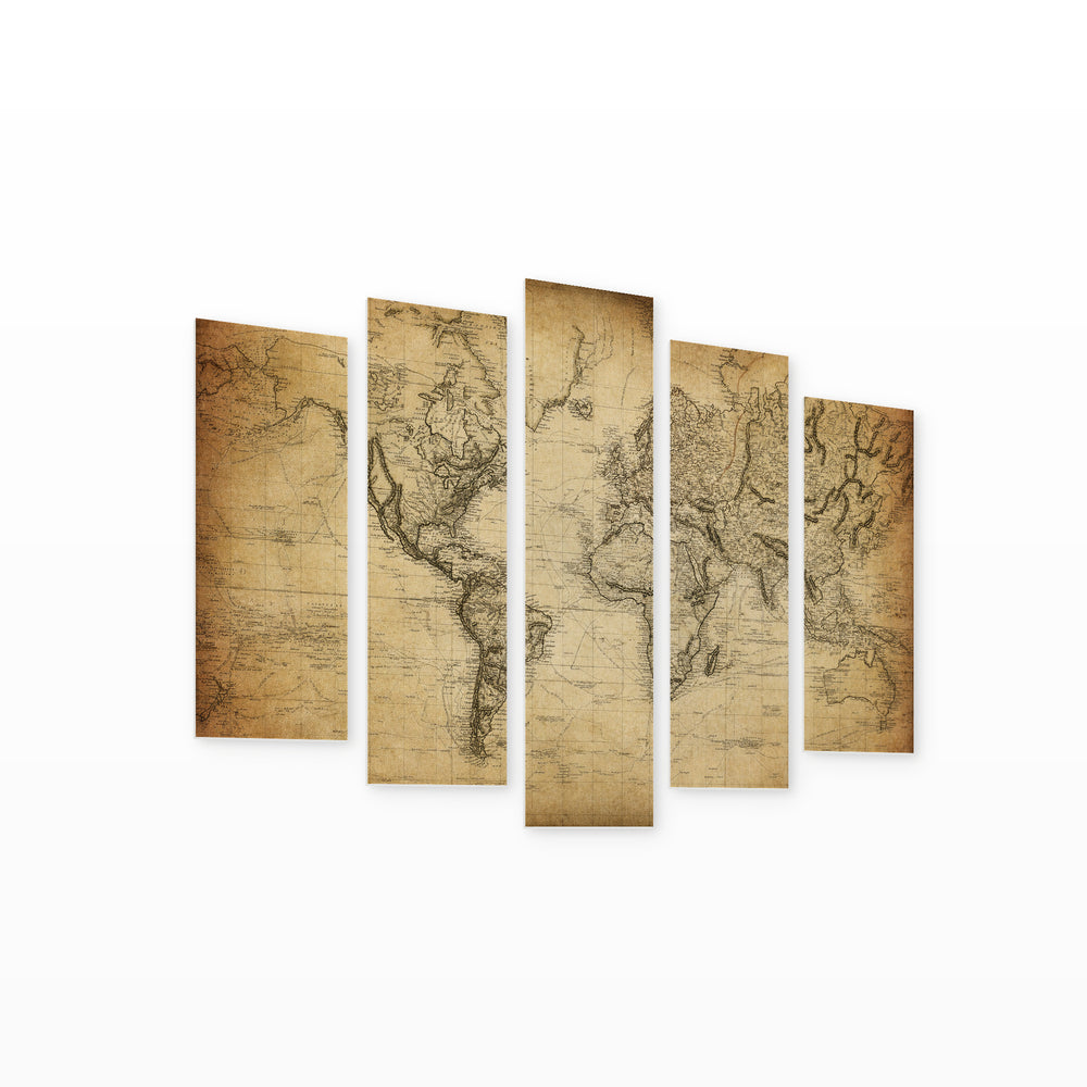 Antique Map Vintage Study — five-panel wall art on white background in perspective | 5wallart 54732 M1