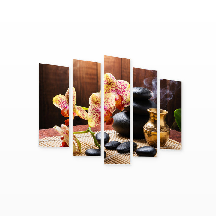 Spa Concept with Geometric Rhythm II — five-panel wall art on white background in perspective | 5wallart 54734 M1