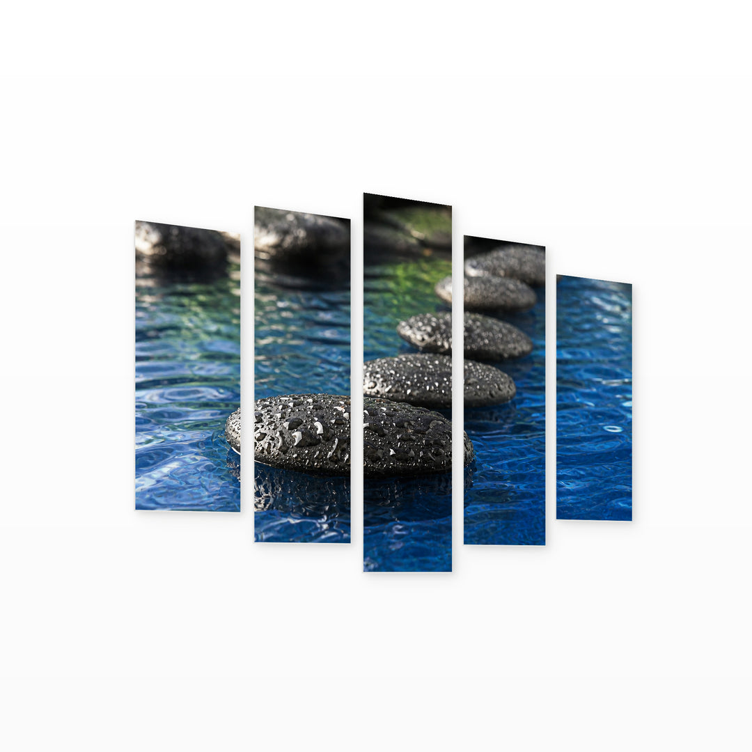 Spa Feeling with Geometric Rhythm — five-panel wall art on white background in perspective | 5wallart 54738 M1