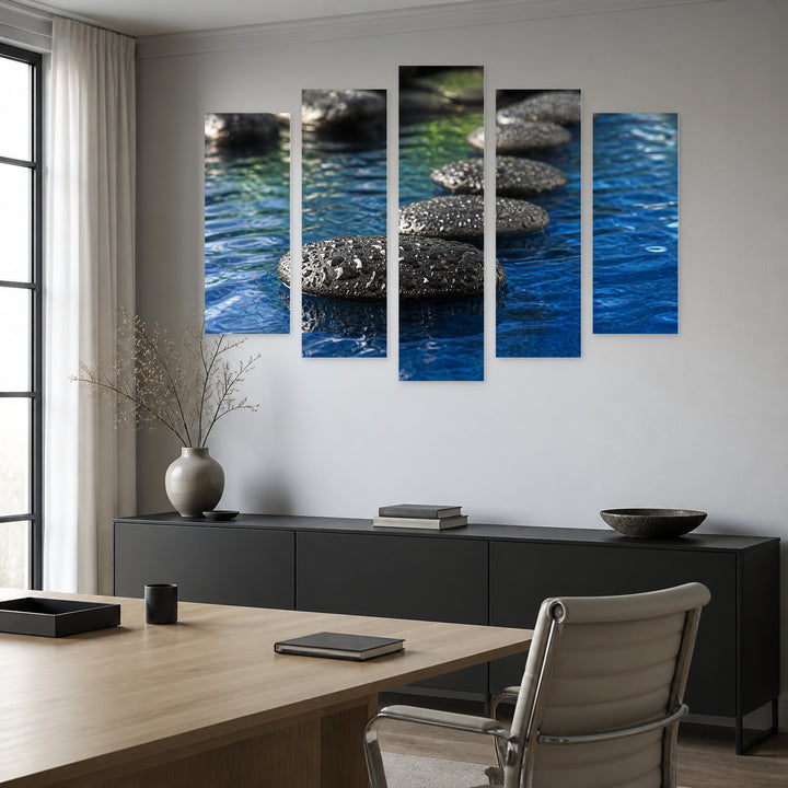 Spa Feeling with Geometric Rhythm — five-panel wall art in frontal interior | 5wallart 54738 M3