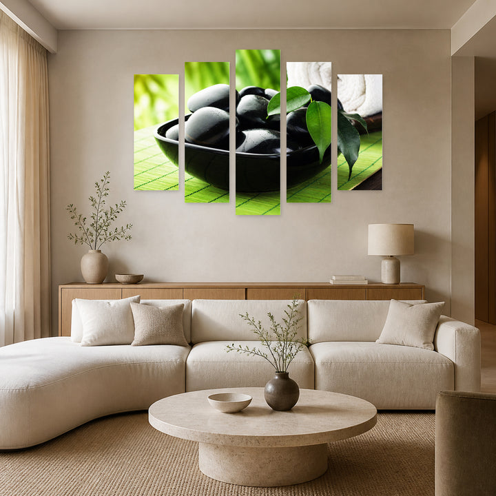 Spa Stones in Serene Light — five-panel wall art in frontal interior | 5wallart 54739 M3