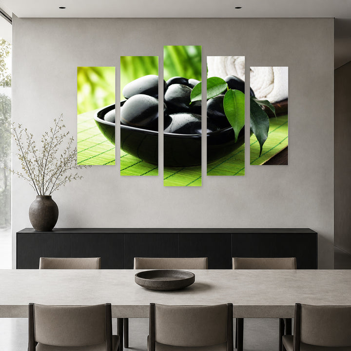 Spa Stones in Serene Light — five-panel wall art in alternate frontal interior | 5wallart 54739 M4
