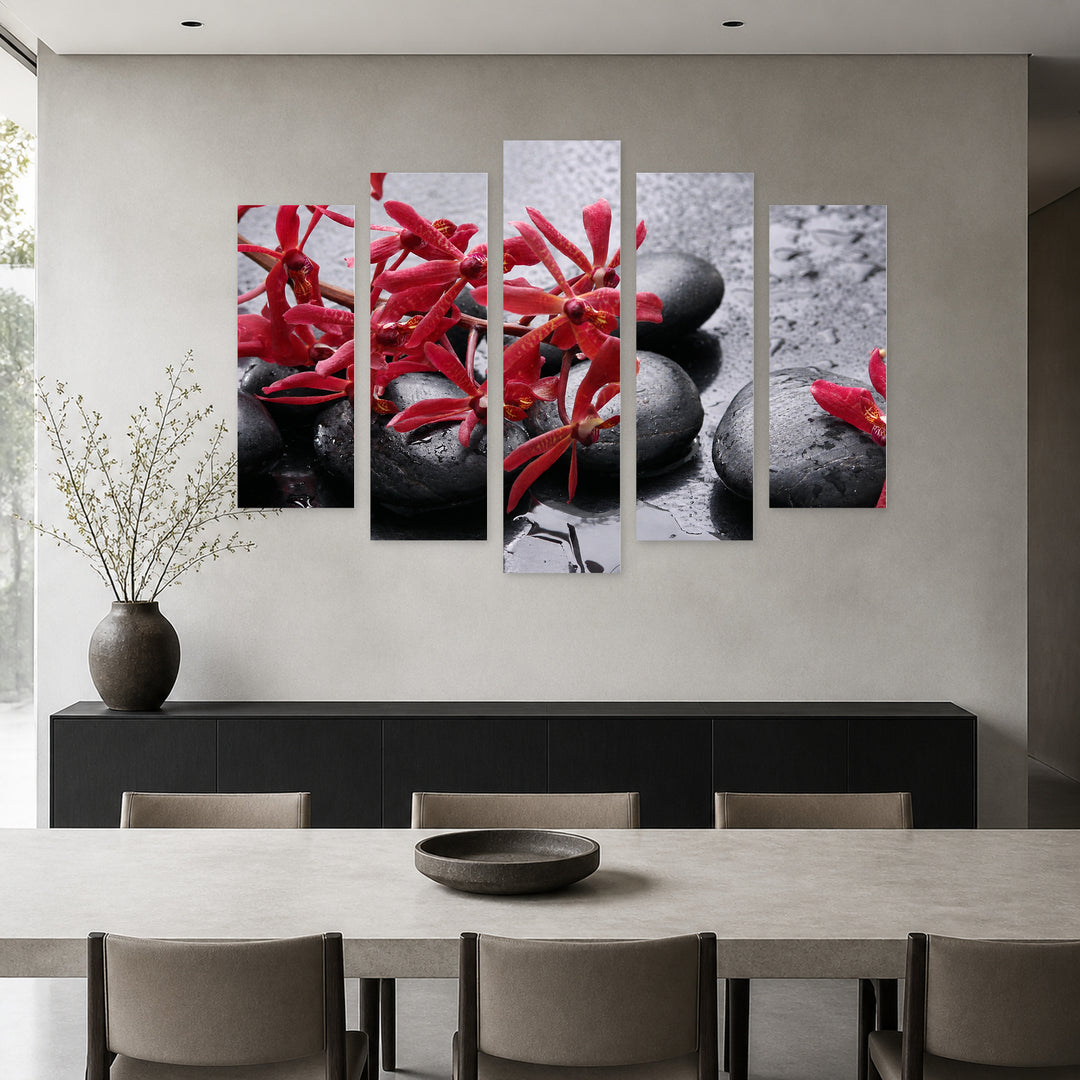 Spa Still Life with Geometric Rhythm — five-panel wall art in frontal interior | 5wallart 54752 M3
