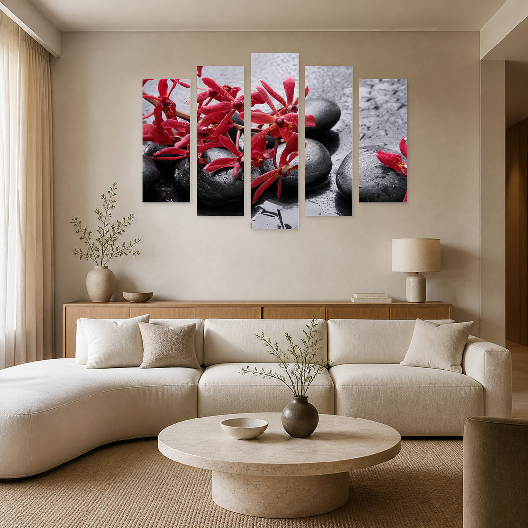 Spa Still Life with Geometric Rhythm — five-panel wall art in alternate frontal interior | 5wallart 54752 M4