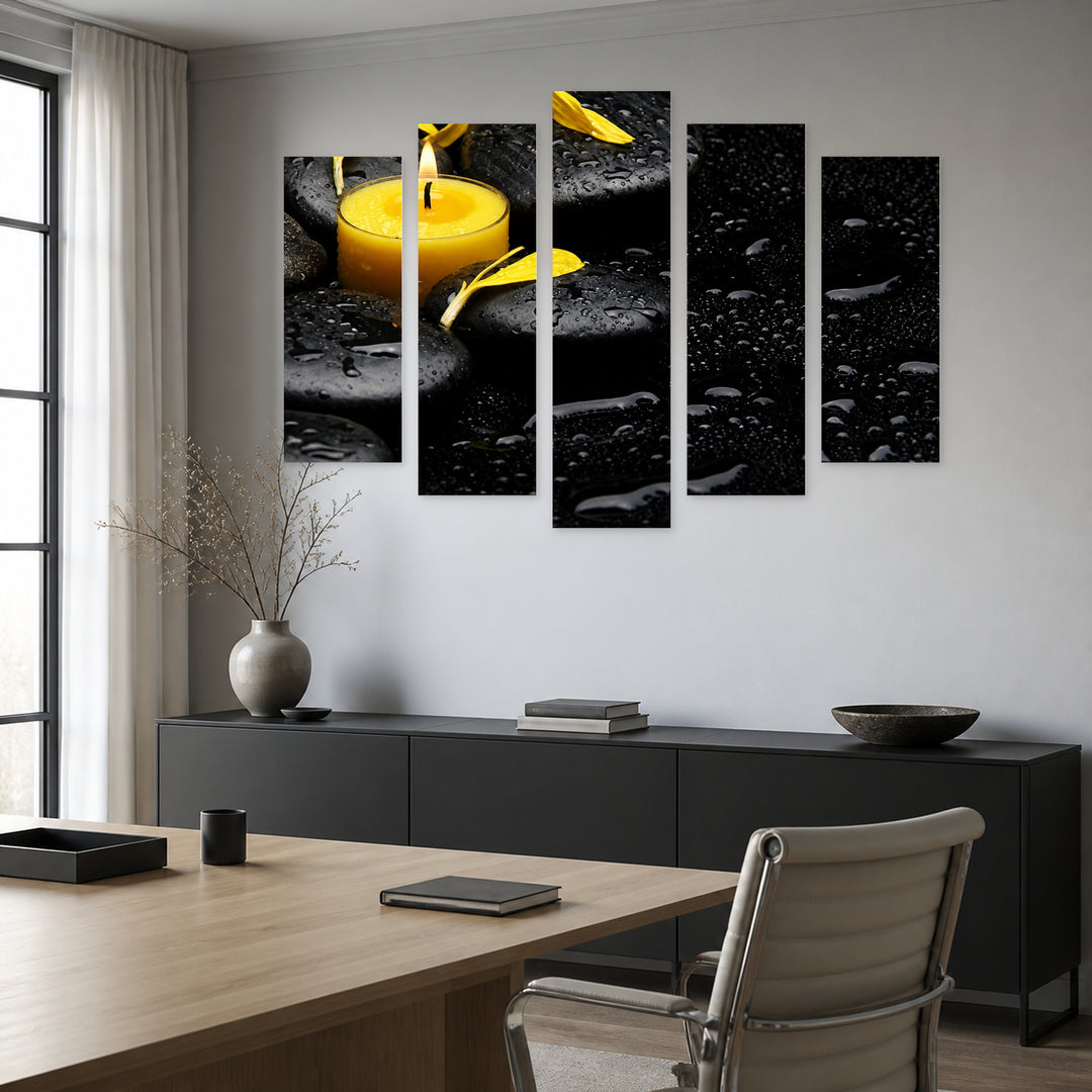 Spa Concept with Geometric Rhythm III — five-panel wall art in frontal interior | 5wallart 54754 M3