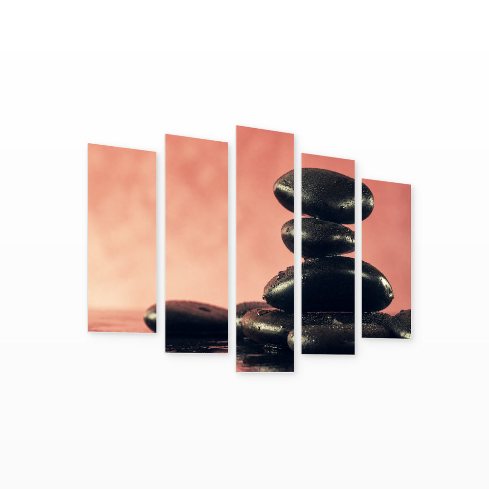Spa Hot Stones in Serene Light — five-panel wall art on white background in perspective | 5wallart 54755 M1