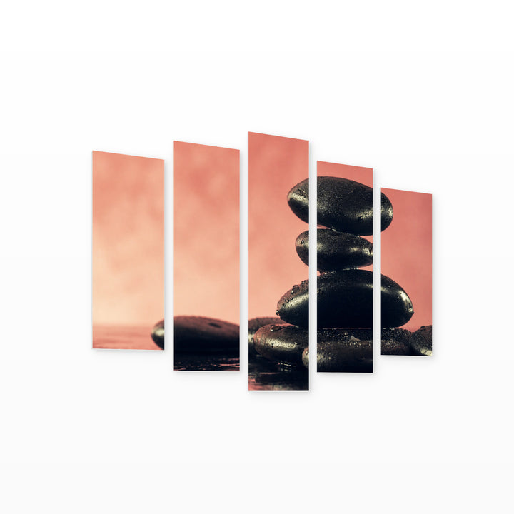 Spa Hot Stones in Serene Light — five-panel wall art on white background in perspective | 5wallart 54755 M1