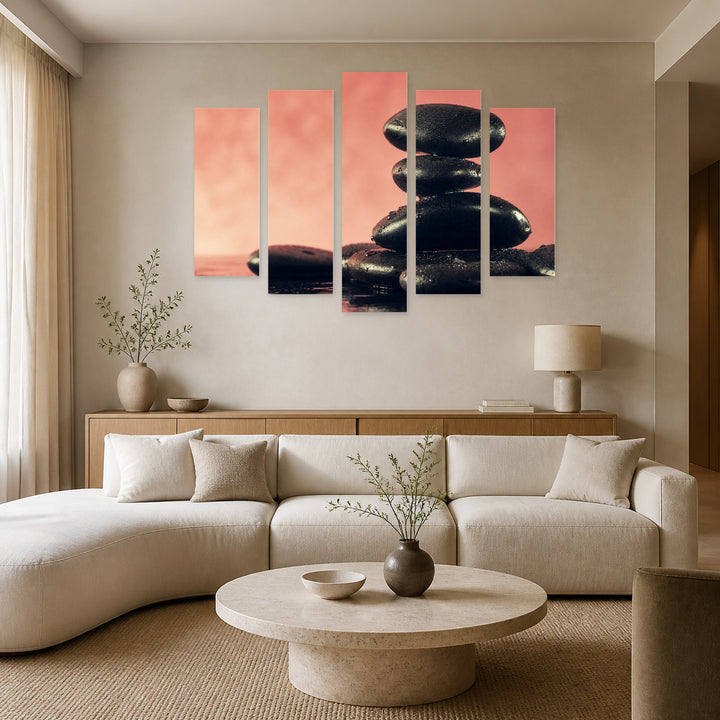 Spa Hot Stones in Serene Light — five-panel wall art in frontal interior | 5wallart 54755 M3