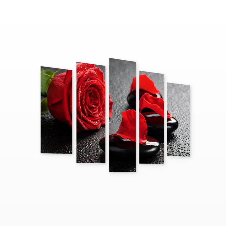 Spa Stones and Rose with Geometric Rhythm — five-panel wall art on white background in perspective | 5wallart 54757 M1