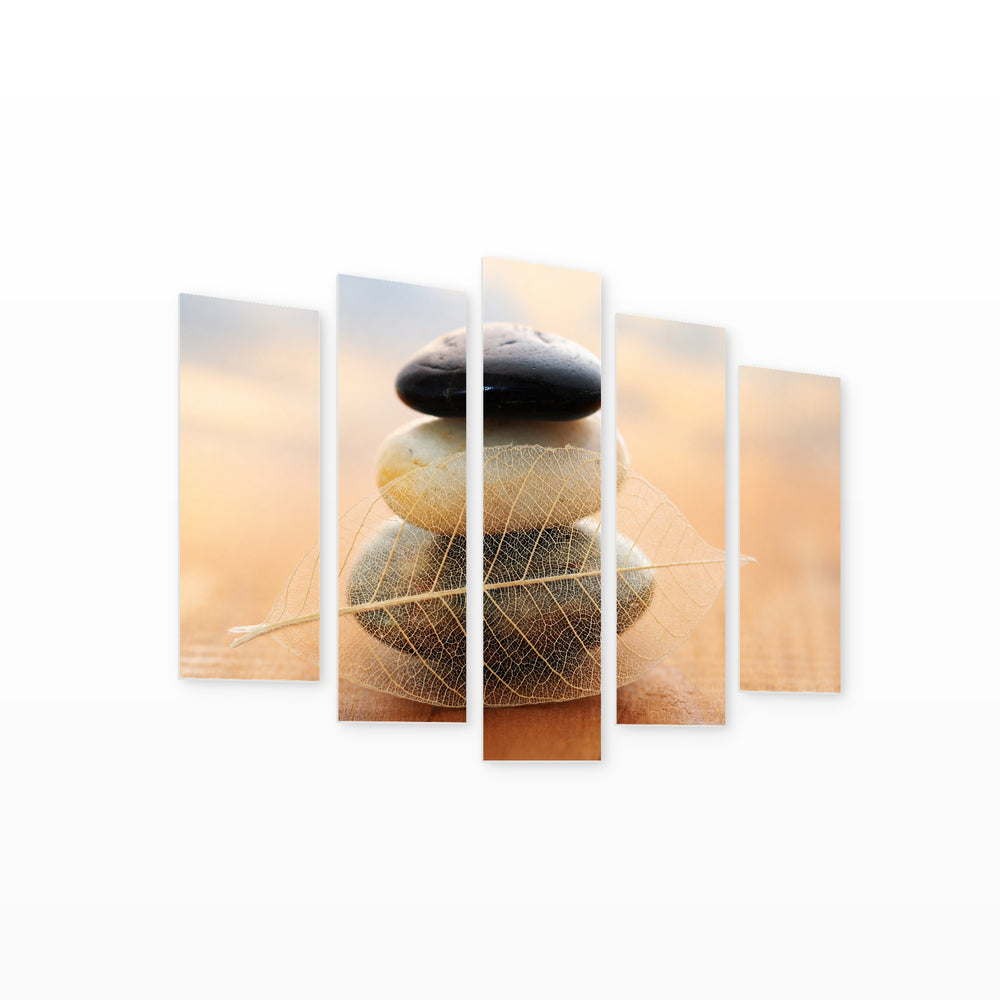 Tranquility in Blue and Gold — five-panel wall art on white background in perspective | 5wallart 54760 M1