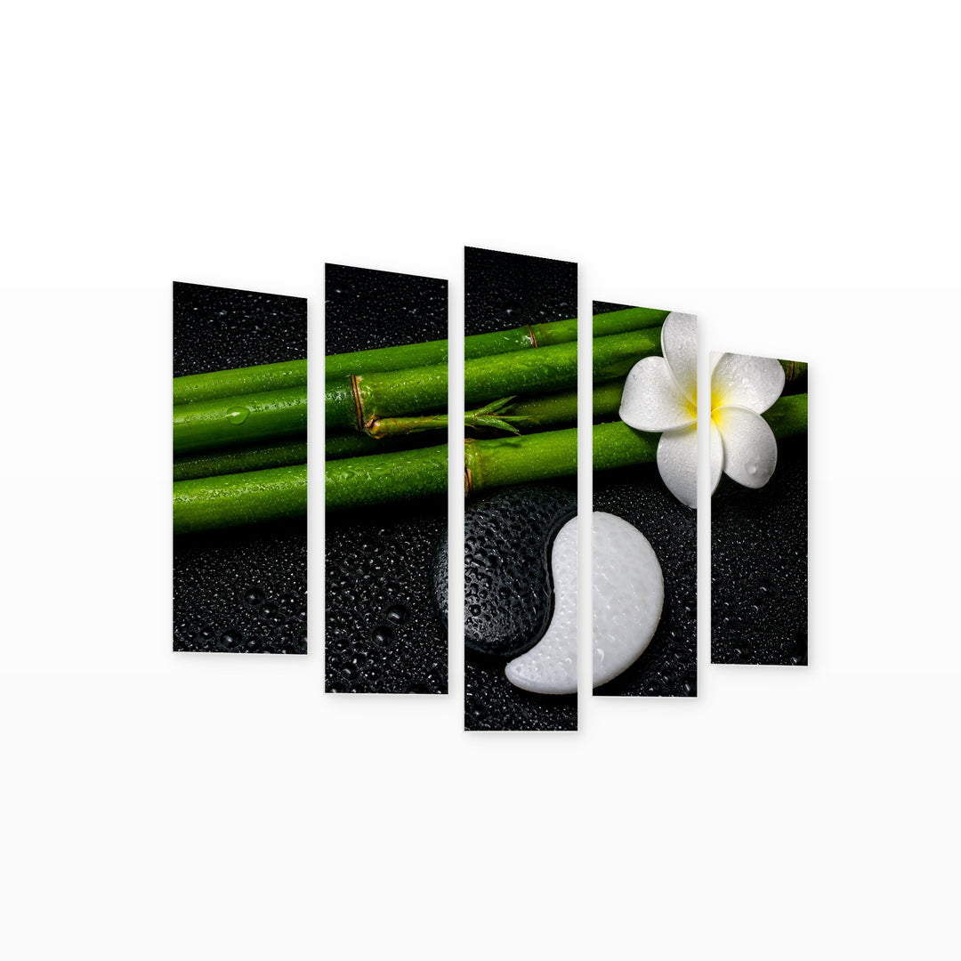 Yin and Yang with Geometric Rhythm — five-panel wall art on white background in perspective | 5wallart 54761 M1