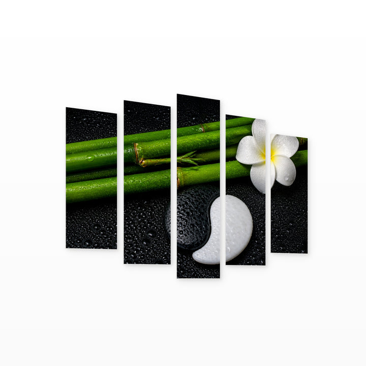 Yin and Yang with Geometric Rhythm — five-panel wall art on white background in perspective | 5wallart 54761 M1