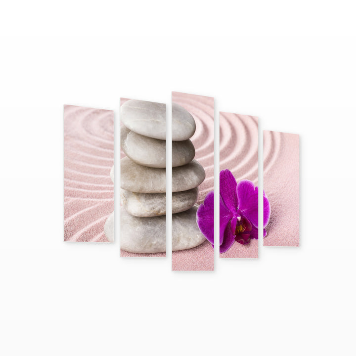 Spa with Zen Garden in Serene Light — five-panel wall art on white background in perspective | 5wallart 54762 M1