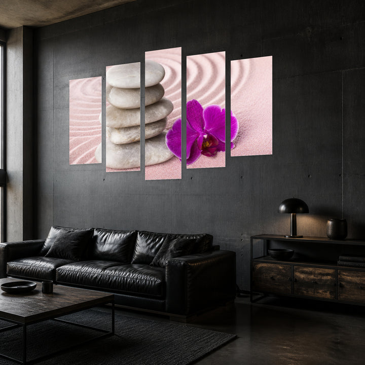 Spa with Zen Garden in Serene Light — five-panel wall art in perspective interior | 5wallart 54762 M2