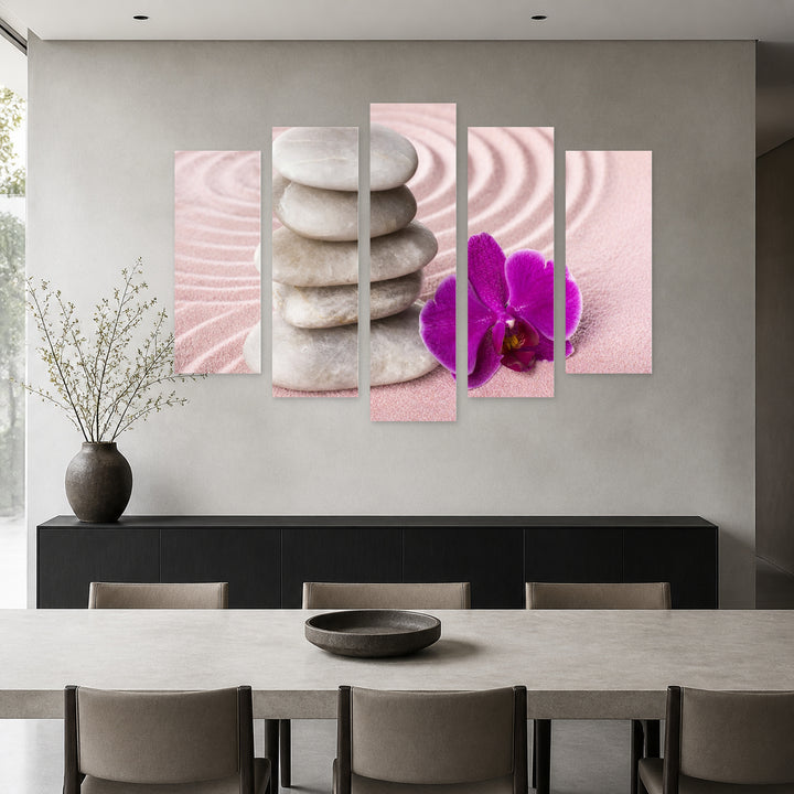 Spa with Zen Garden in Serene Light — five-panel wall art in frontal interior | 5wallart 54762 M3