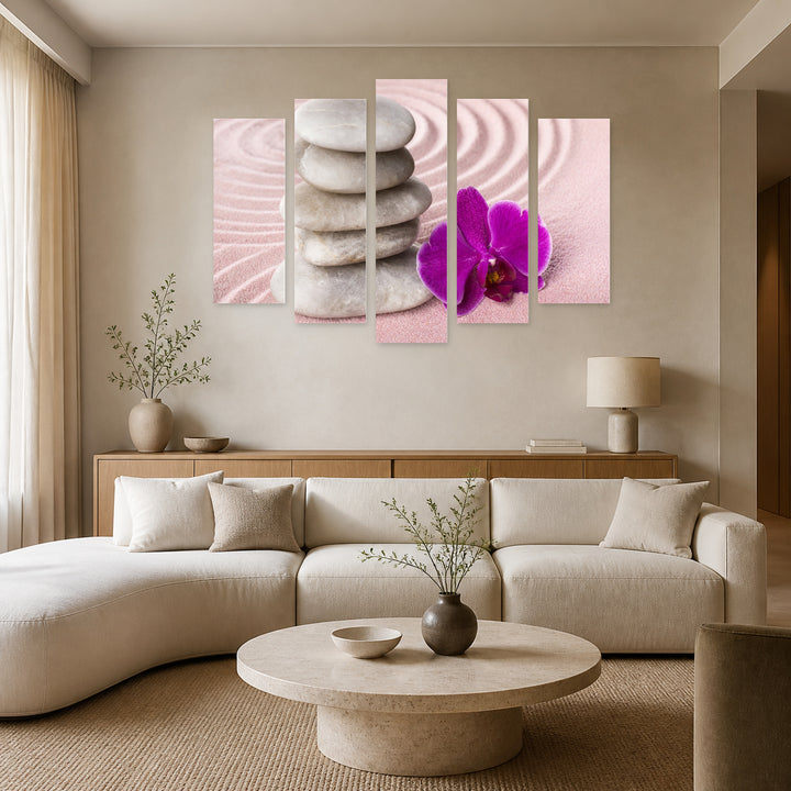 Spa with Zen Garden in Serene Light — five-panel wall art in alternate frontal interior | 5wallart 54762 M4
