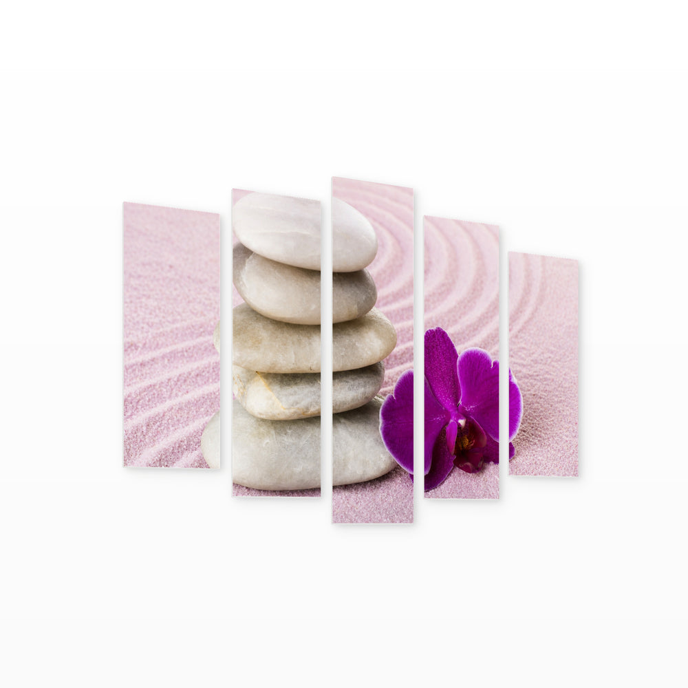 Spa Idyllic Scene with Geometric Rhythm — five-panel wall art on white background in perspective | 5wallart 54763 M1
