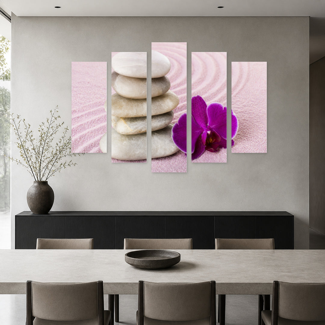 Spa Idyllic Scene with Geometric Rhythm — five-panel wall art in alternate frontal interior | 5wallart 54763 M4