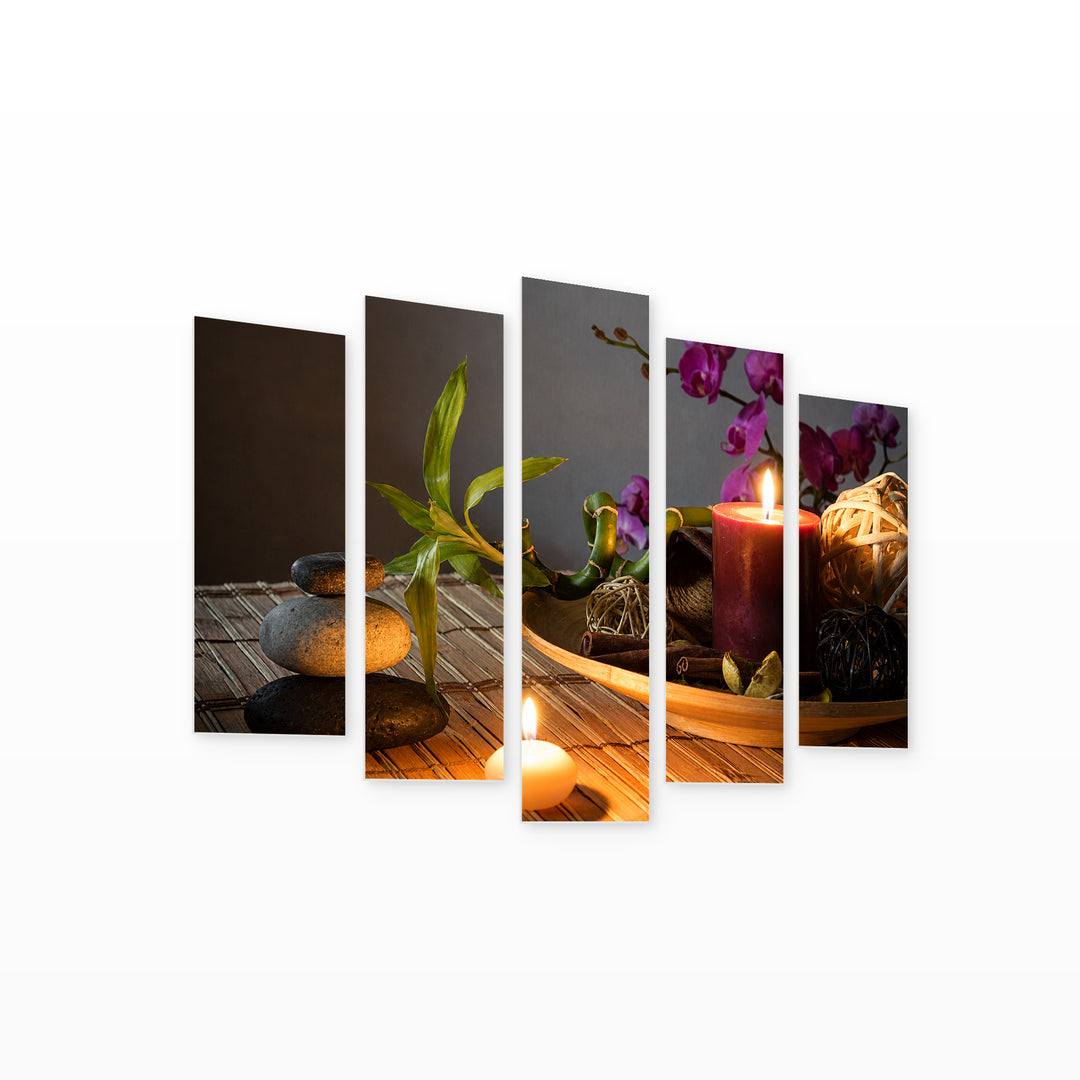 Spa Harmony in Serene Light — five-panel wall art on white background in perspective | 5wallart 54765 M1
