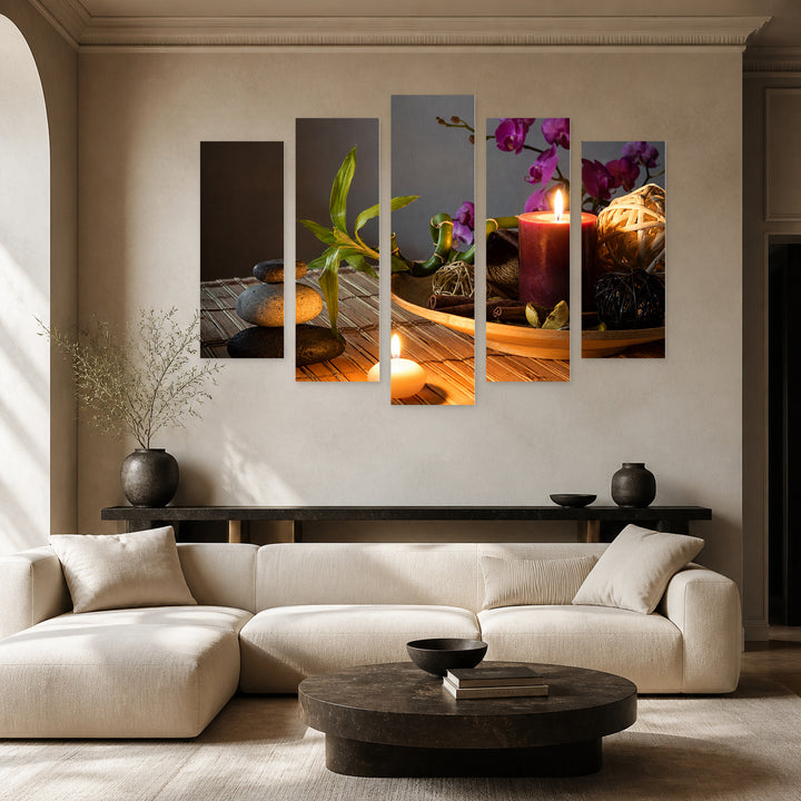 Spa Harmony in Serene Light — five-panel wall art in frontal interior | 5wallart 54765 M3