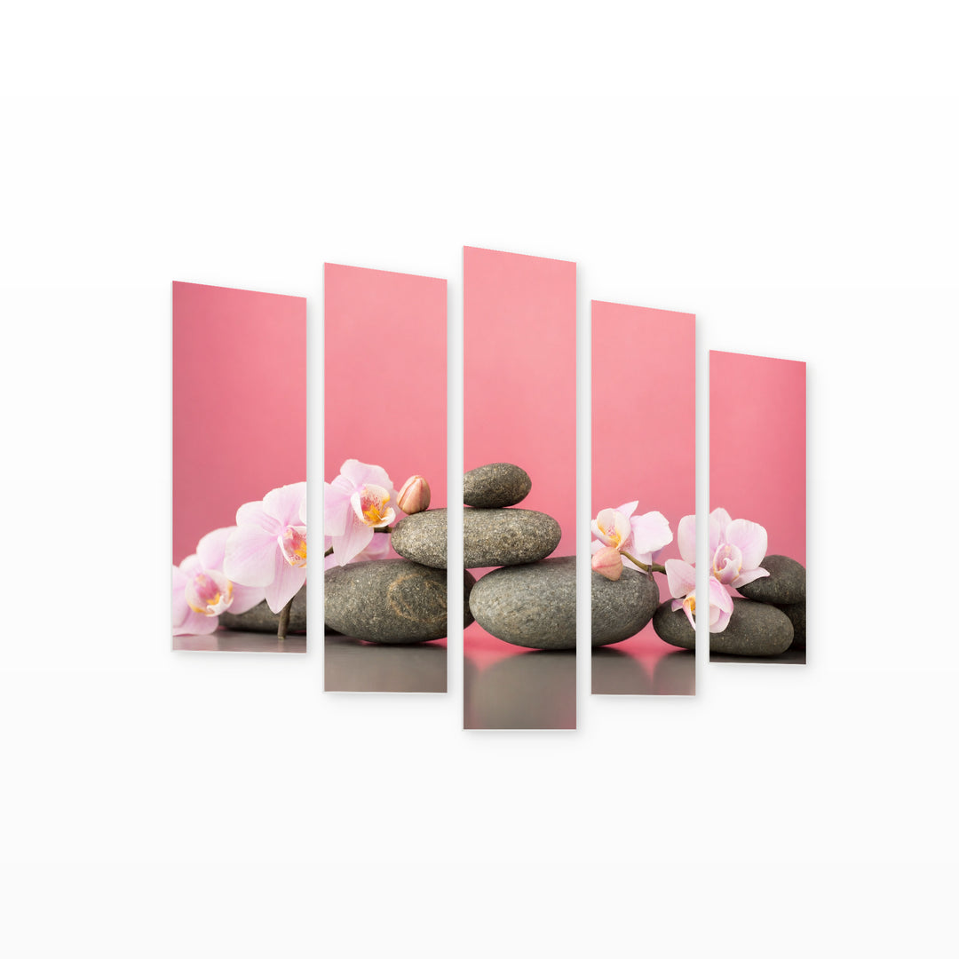 Pink Orchid in Serene Light II — five-panel wall art on white background in perspective | 5wallart 54766 M1