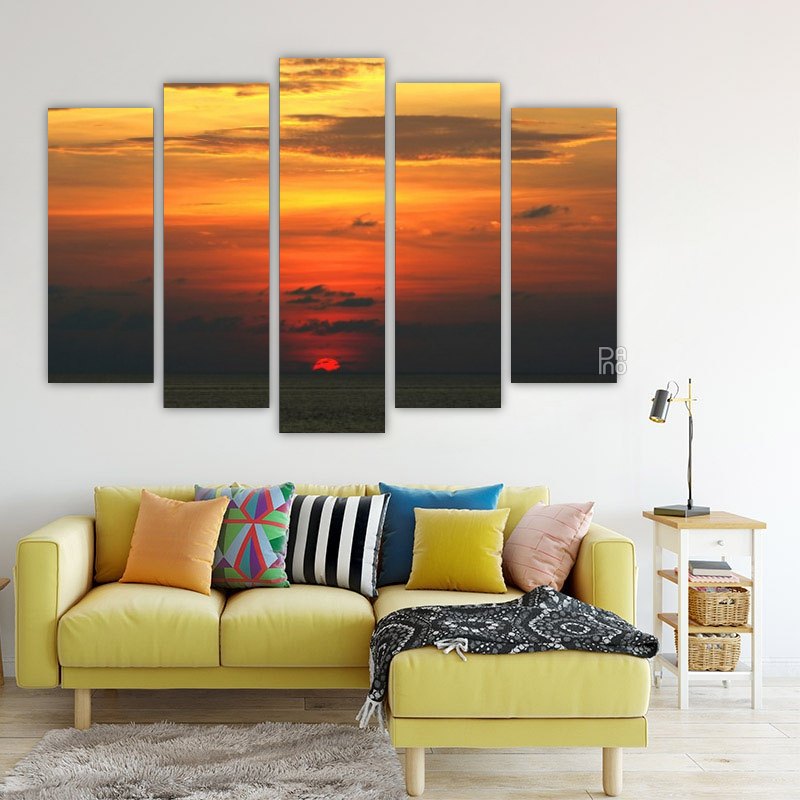 Beautiful sunset over the sea 2 – five-piece modular wall art