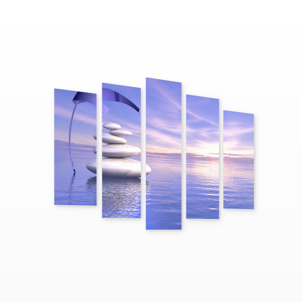 Purple Zen in Serene Light — five-panel wall art on white background in perspective | 5wallart 54770 M1
