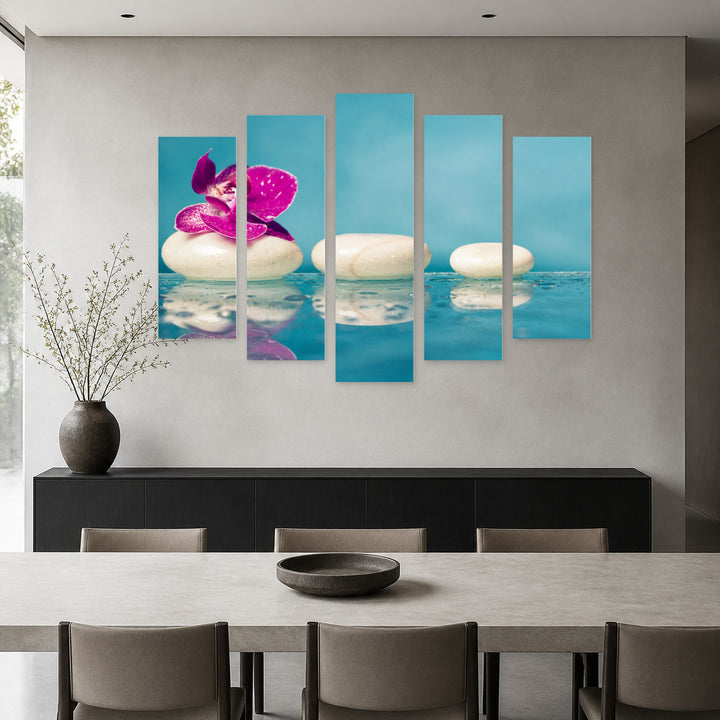Spa Still Life with Stones with Geometric Rhythm — five-panel wall art in frontal interior | 5wallart 54778 M3