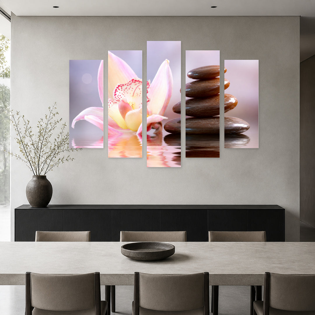 Harmony Concept with Geometric Rhythm — five-panel wall art in alternate frontal interior | 5wallart 54781 M4