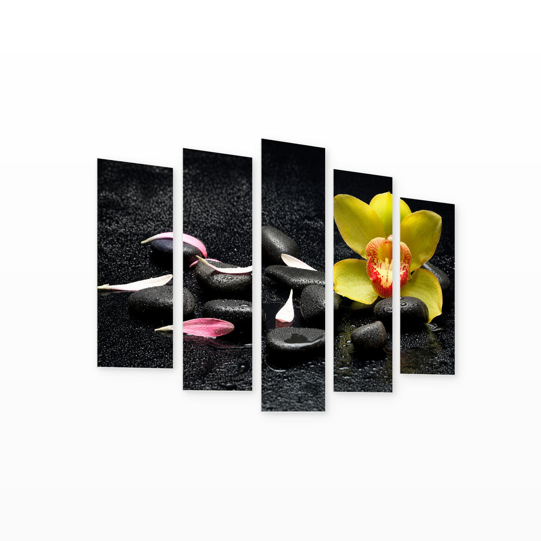 Spa Zen Stones in Serene Light — five-panel wall art on white background in perspective | 5wallart 54782 M1