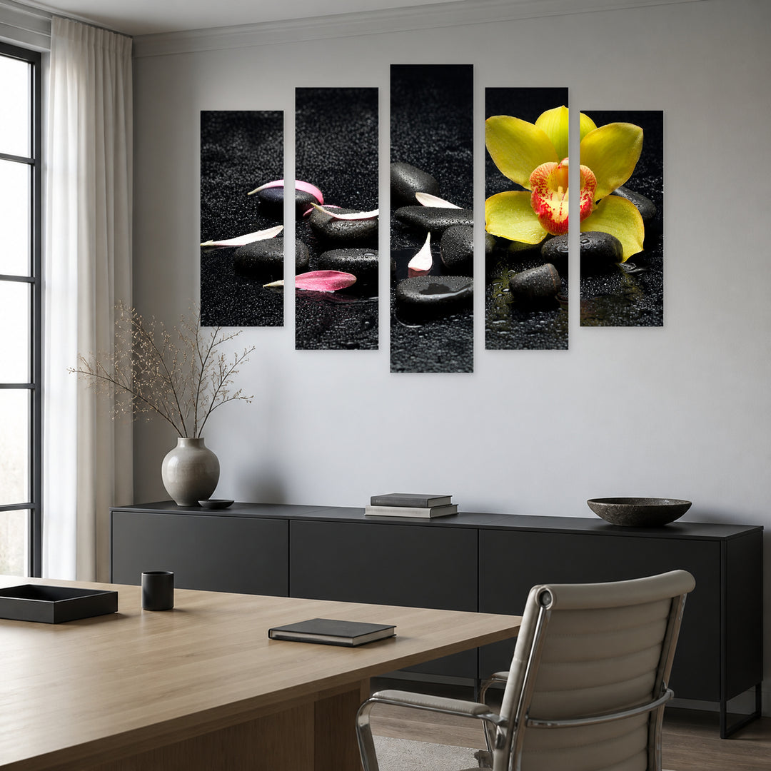 Spa Zen Stones in Serene Light — five-panel wall art in frontal interior | 5wallart 54782 M3