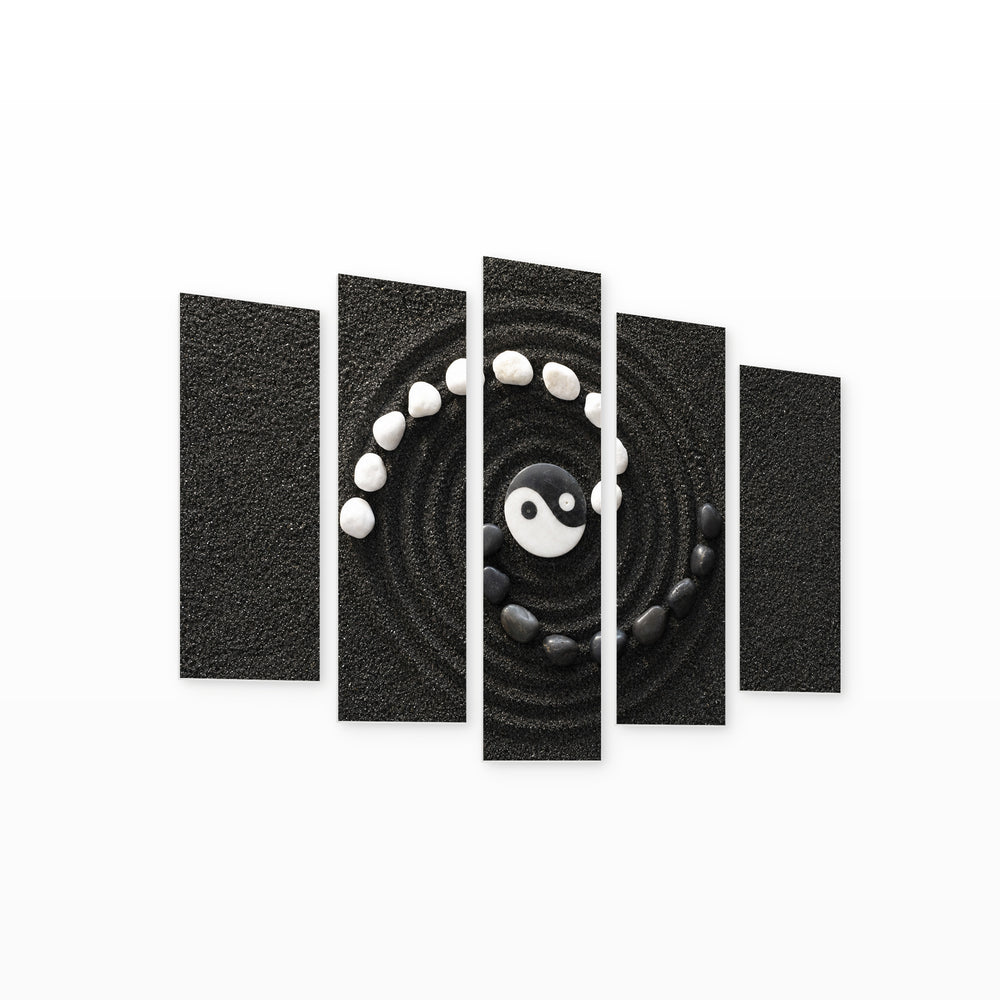 Zen Stones Yin and Yang in Serene Light — five-panel wall art on white background in perspective | 5wallart 54787 M1