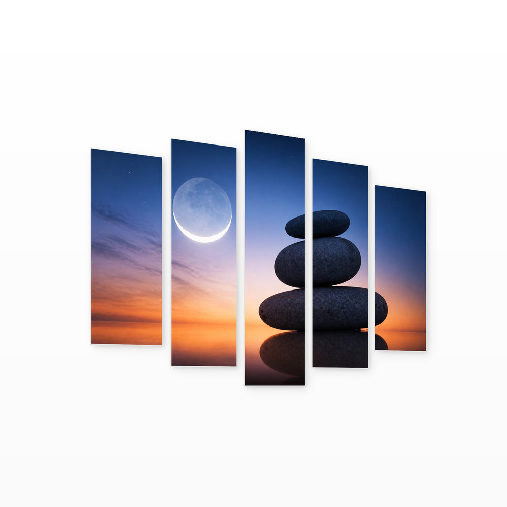 Zen Stones After Dark — five-panel wall art on white background in perspective | 5wallart 54788 M1